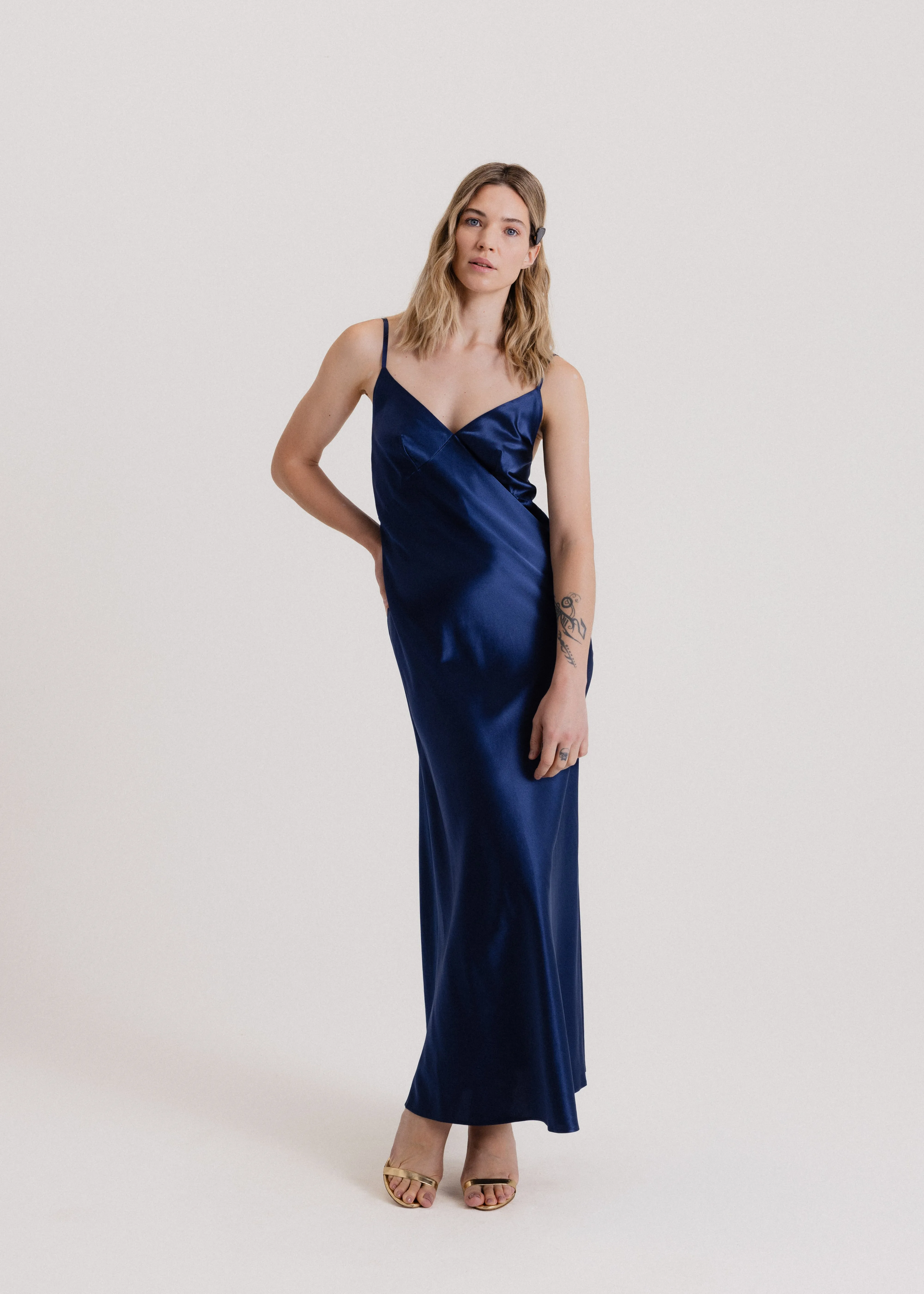 Maxi Silk Slip Dress in Royal Blue