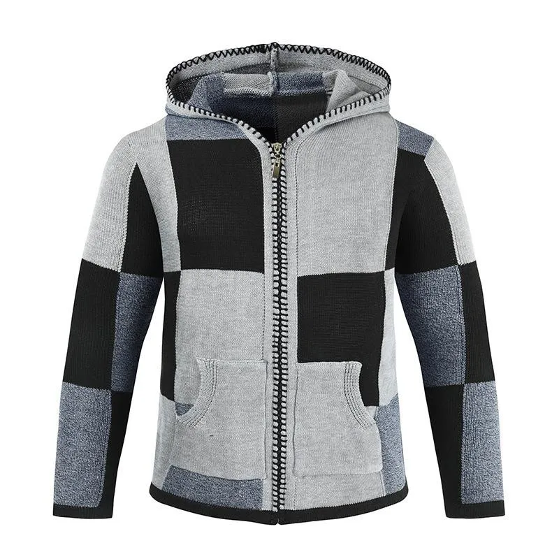 Men's Loose Color Contrast Hooded Knitted Cardigan 19088066L