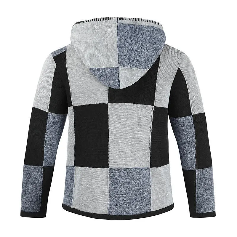 Men's Loose Color Contrast Hooded Knitted Cardigan 19088066L