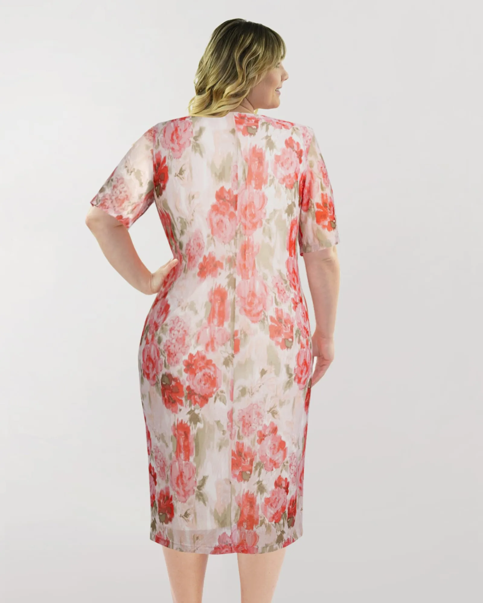 Mesh Midi Sheath Dress | Pink