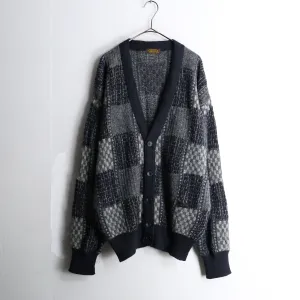 monotone plaid pattern knit cardigan