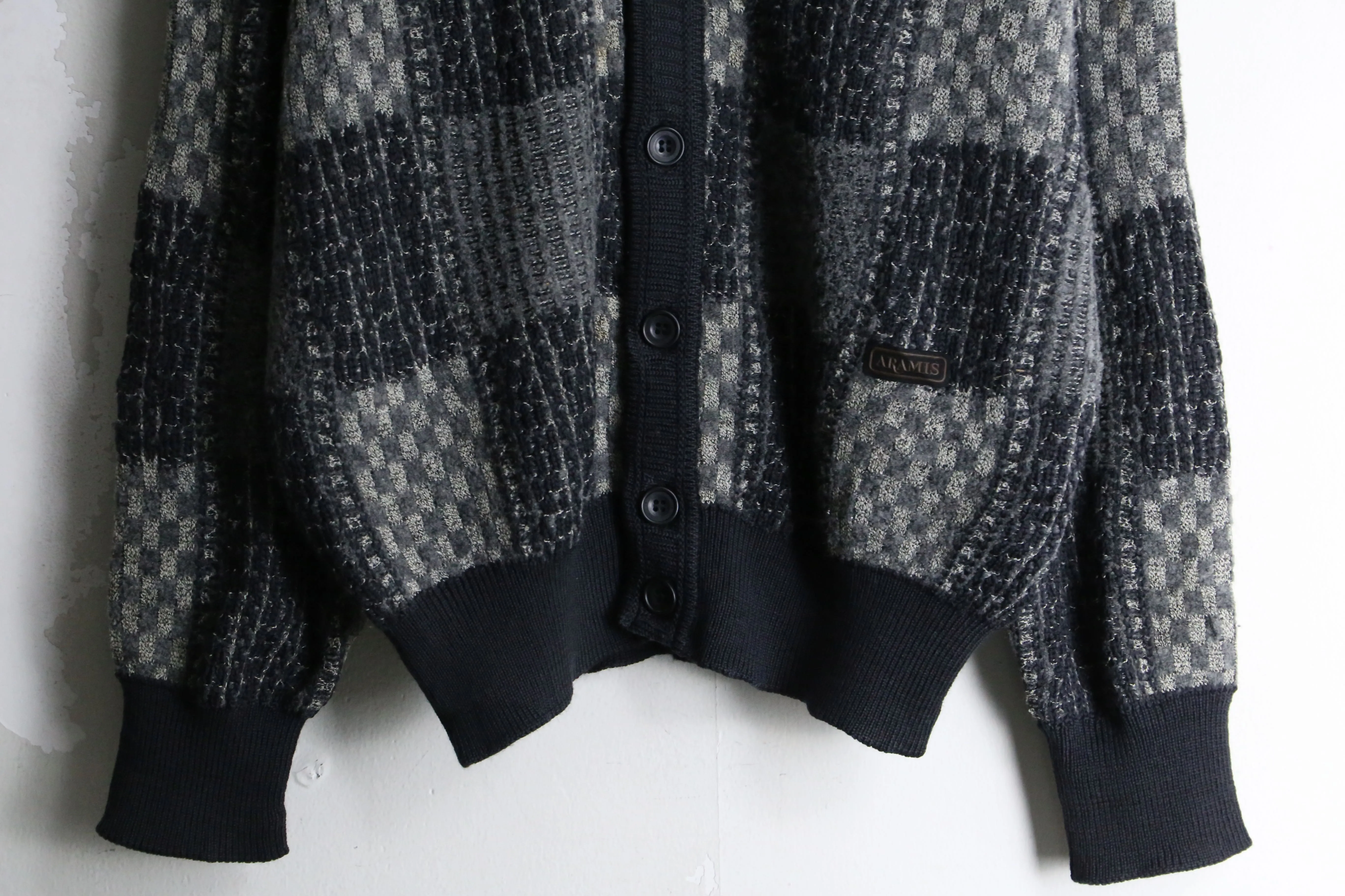 monotone plaid pattern knit cardigan