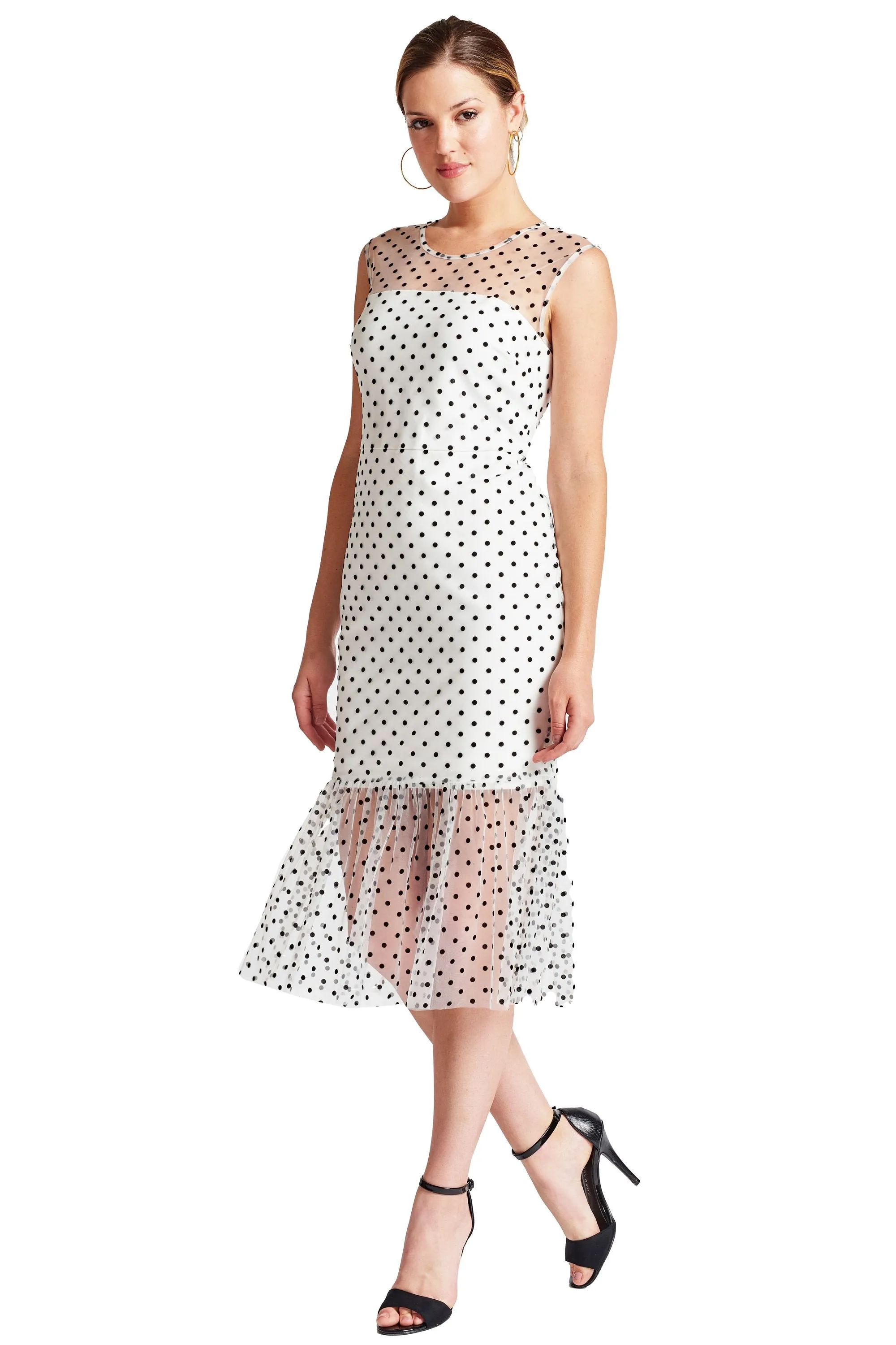 Muse Dress - Sleeveless polkadot midi mesh dress