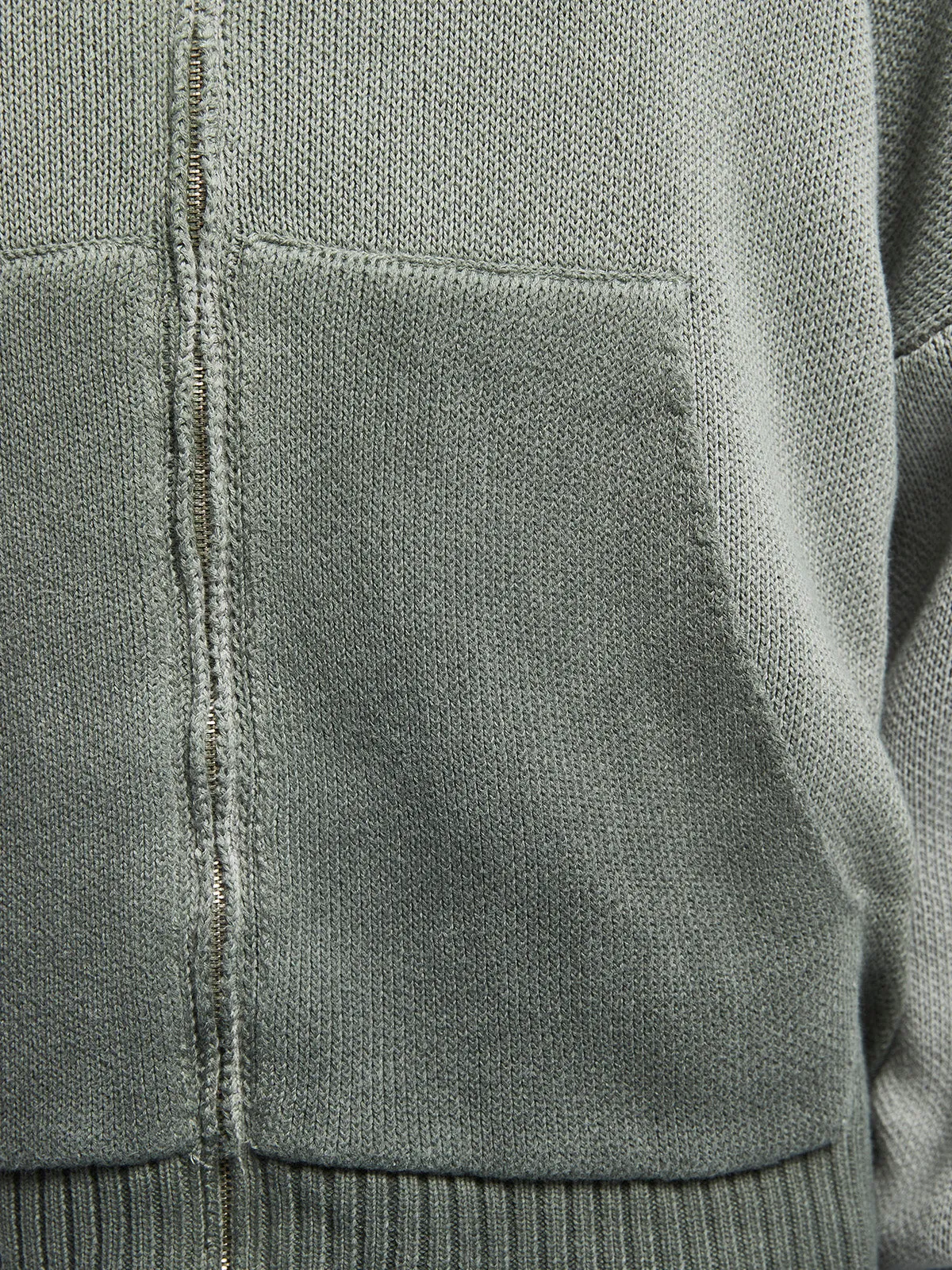 OIL WASHED KNIT ZIP HOODIE - KHAKI