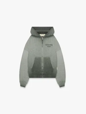 OIL WASHED KNIT ZIP HOODIE - KHAKI
