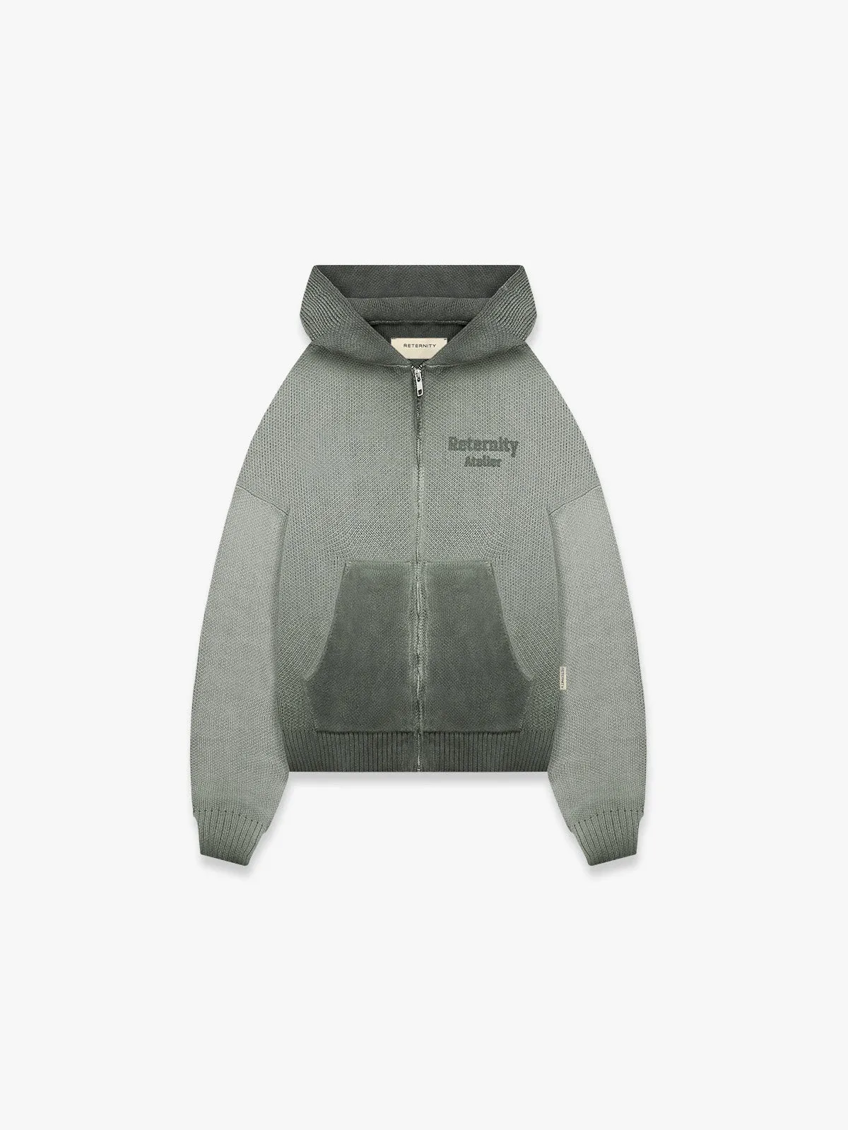 OIL WASHED KNIT ZIP HOODIE - KHAKI