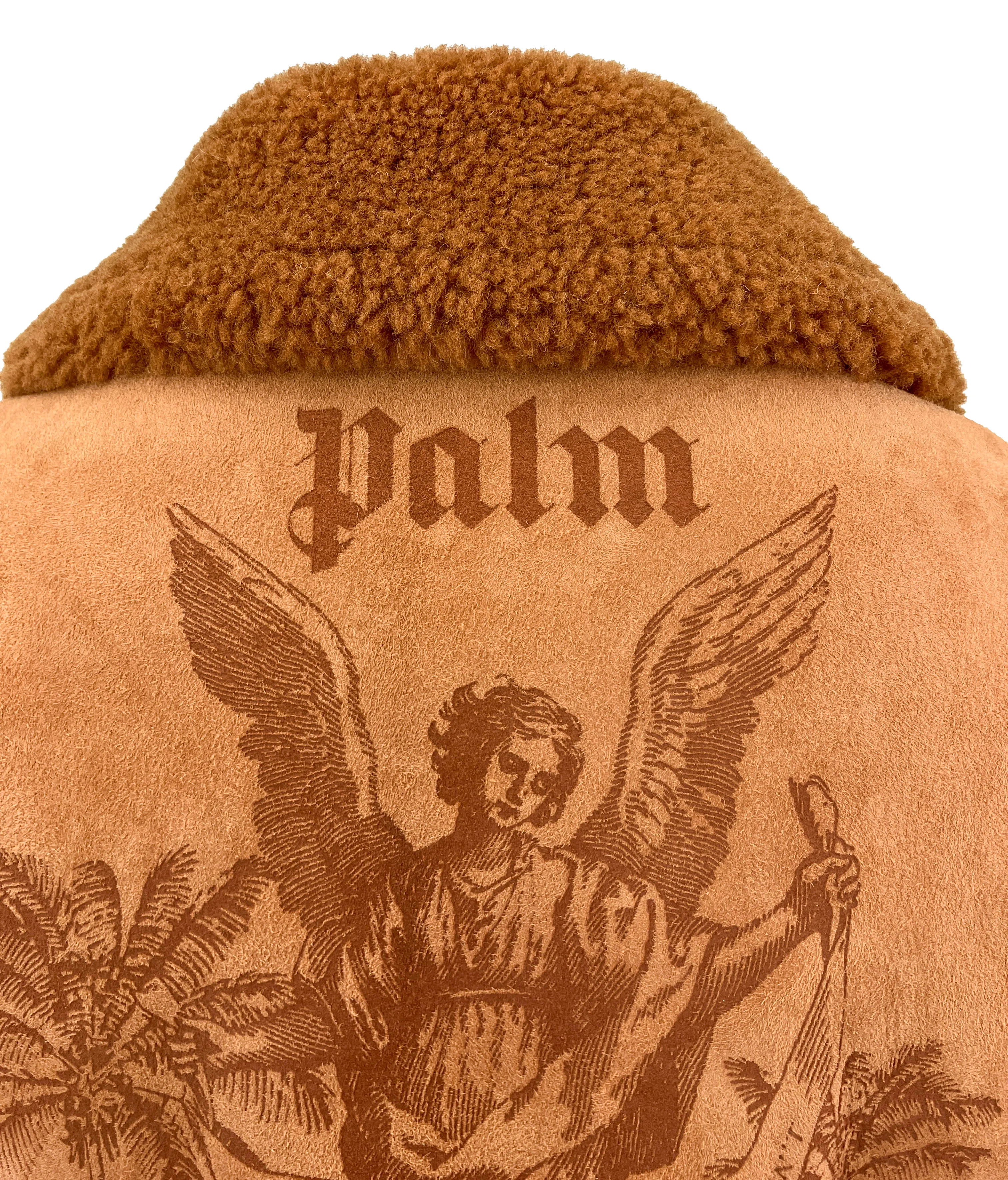 Palm Angels University Shearling Jacket in Brown Beige