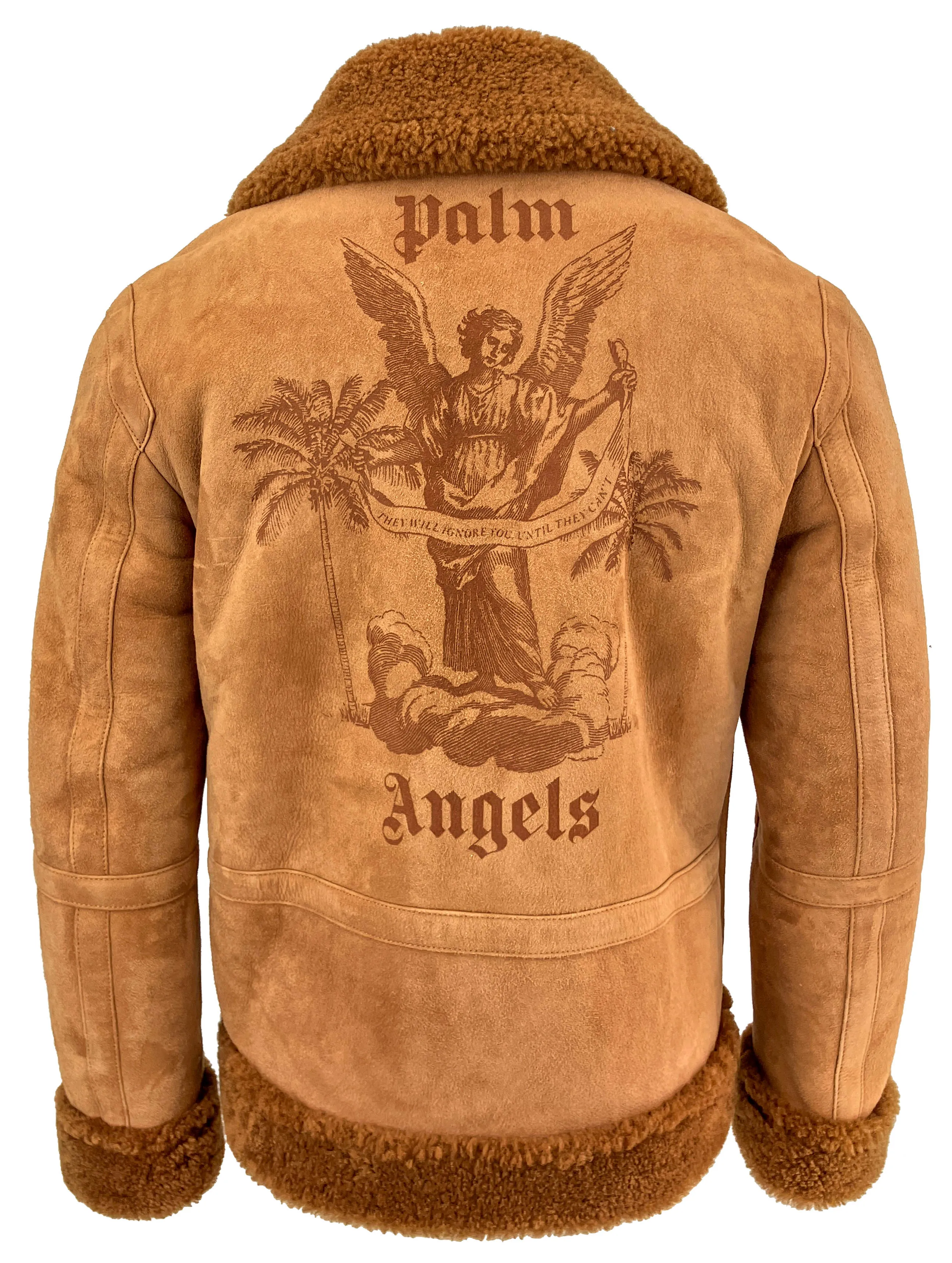 Palm Angels University Shearling Jacket in Brown Beige