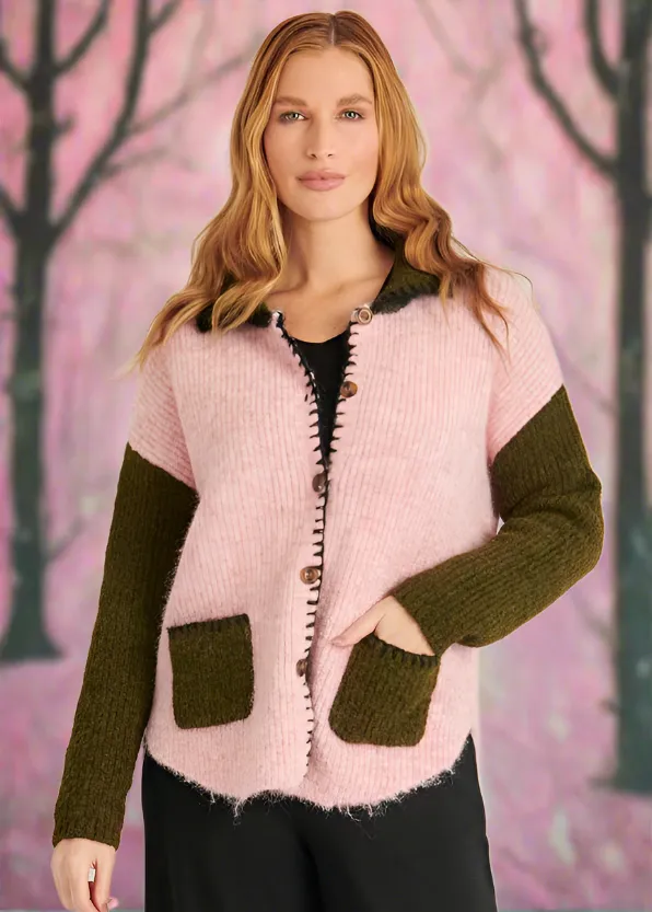 Patch Pocket Cardigan - Pink & Green Combo