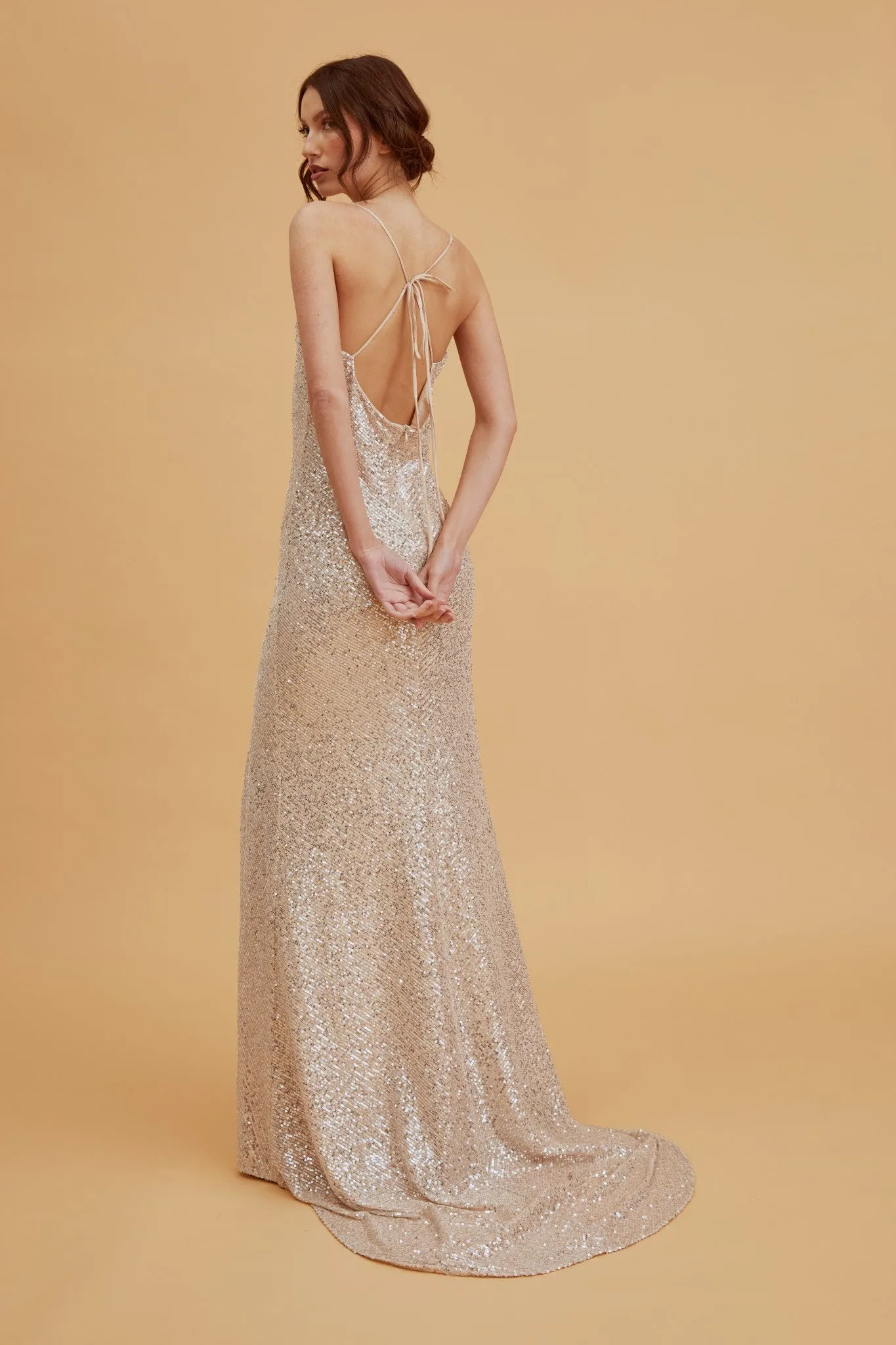 Pippa Champagne Sequin Cowl-Neck Slip Dress