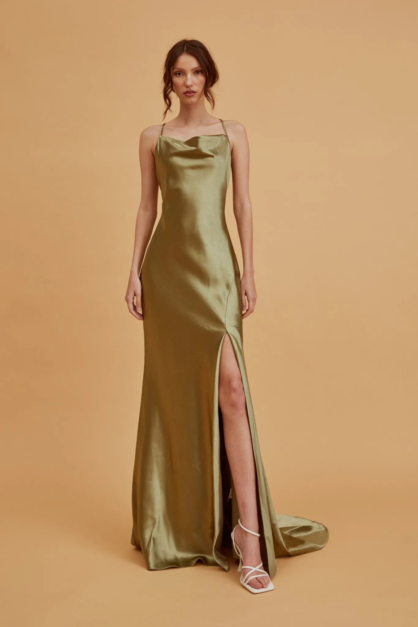 Pippa Sage Green Bridesmaid Cowl-Neck Slip Dress