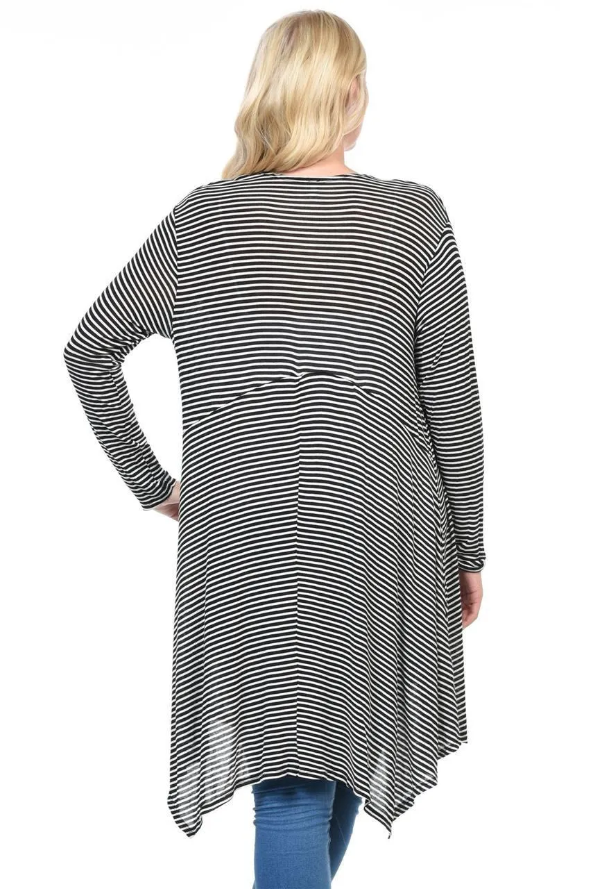 Plus Size Open Drape Flyaway Long Cardigan White Black