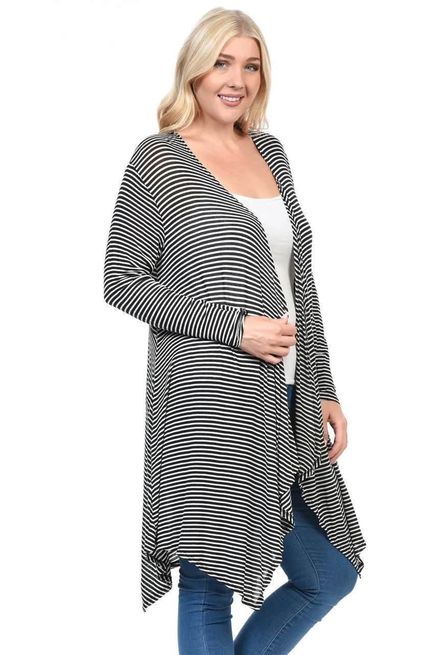 Plus Size Open Drape Flyaway Long Cardigan White Black