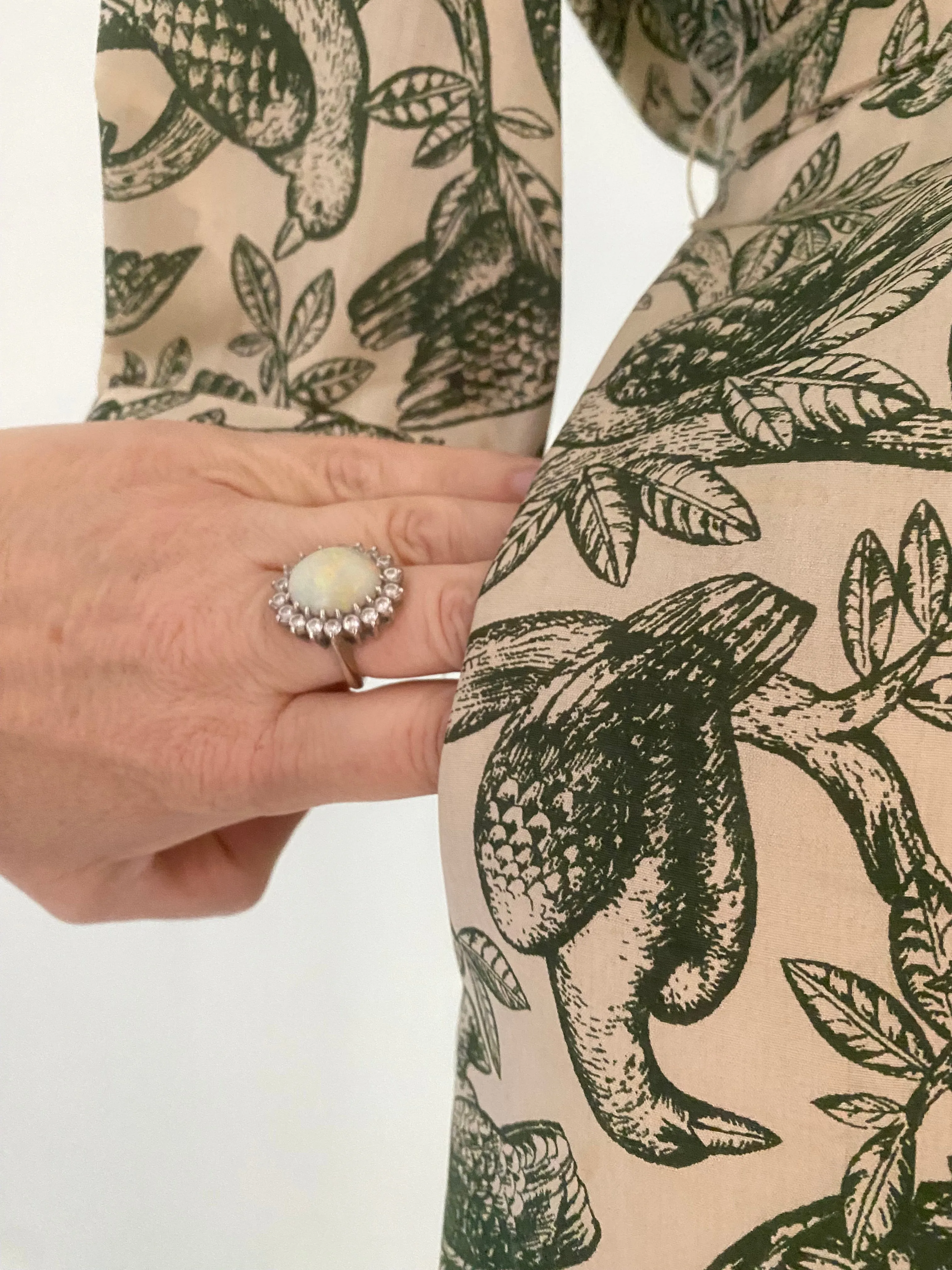 "For The Birds" 1950's Silk Shirtwaist Day Dress With Fabulous Bird Print By Tanner / Medium