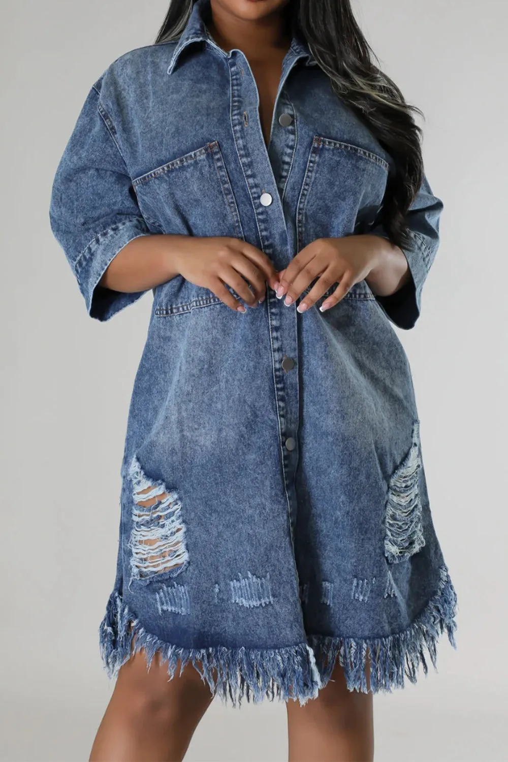 Raw Distressed Denim Dress