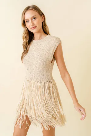 RESORT BEACH FRINGE KNIT SLEEVELESS MINI DRESS-DI7881FO - FINAL SALE