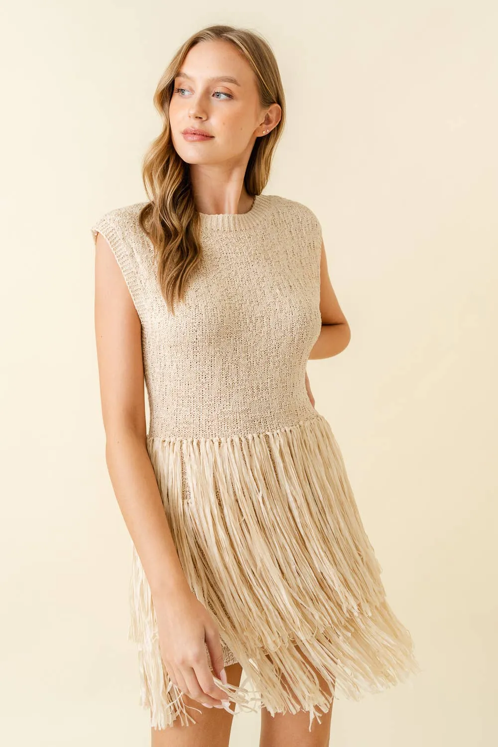 RESORT BEACH FRINGE KNIT SLEEVELESS MINI DRESS-DI7881FO - FINAL SALE
