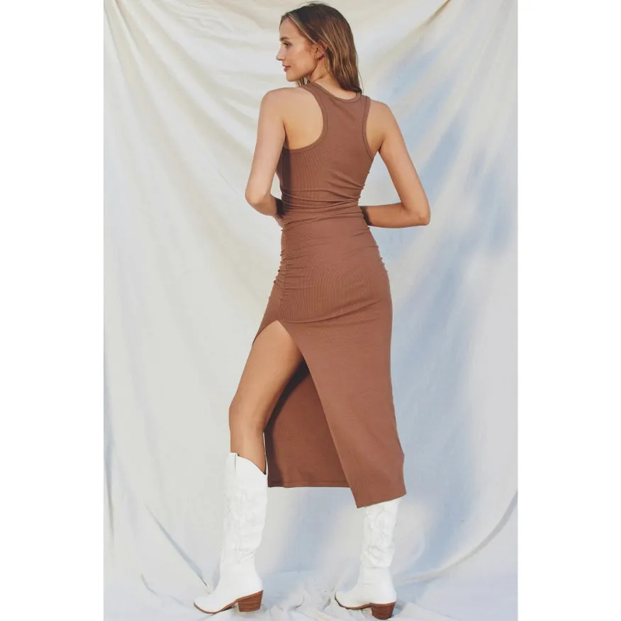 Ribbed Racerback Ruched Midi Dress Dried Rosette