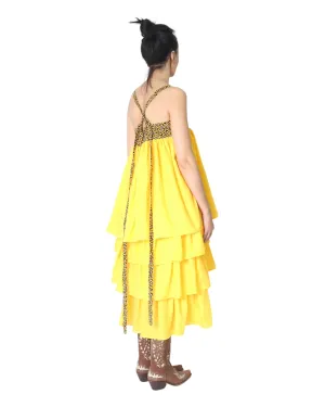 Ruffled Midi Slip on Dress in Yellow