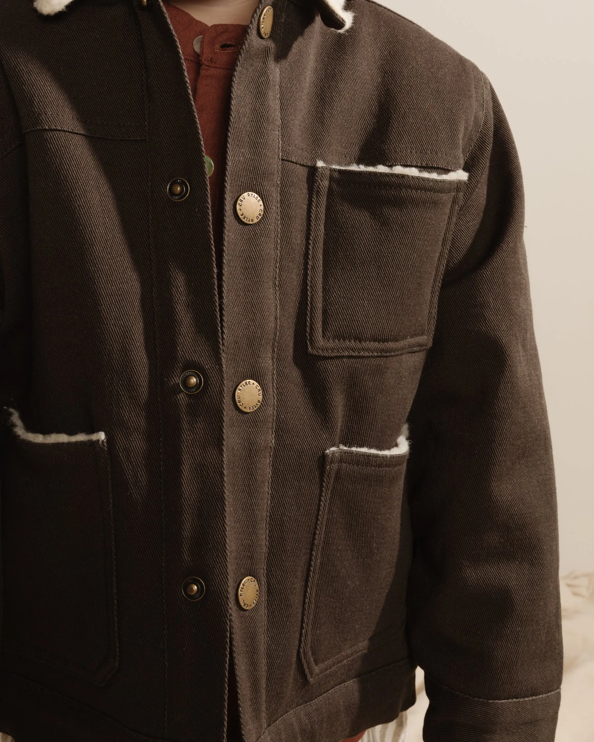 Rylee & Cru Vintage Black Shearling Chore Coat