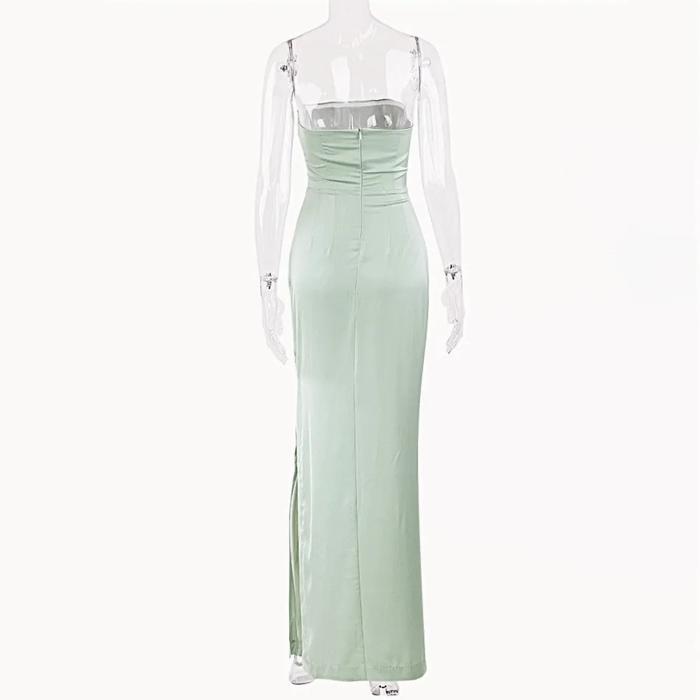Satin Draped Tube Charming Bodycon Maxi Dress