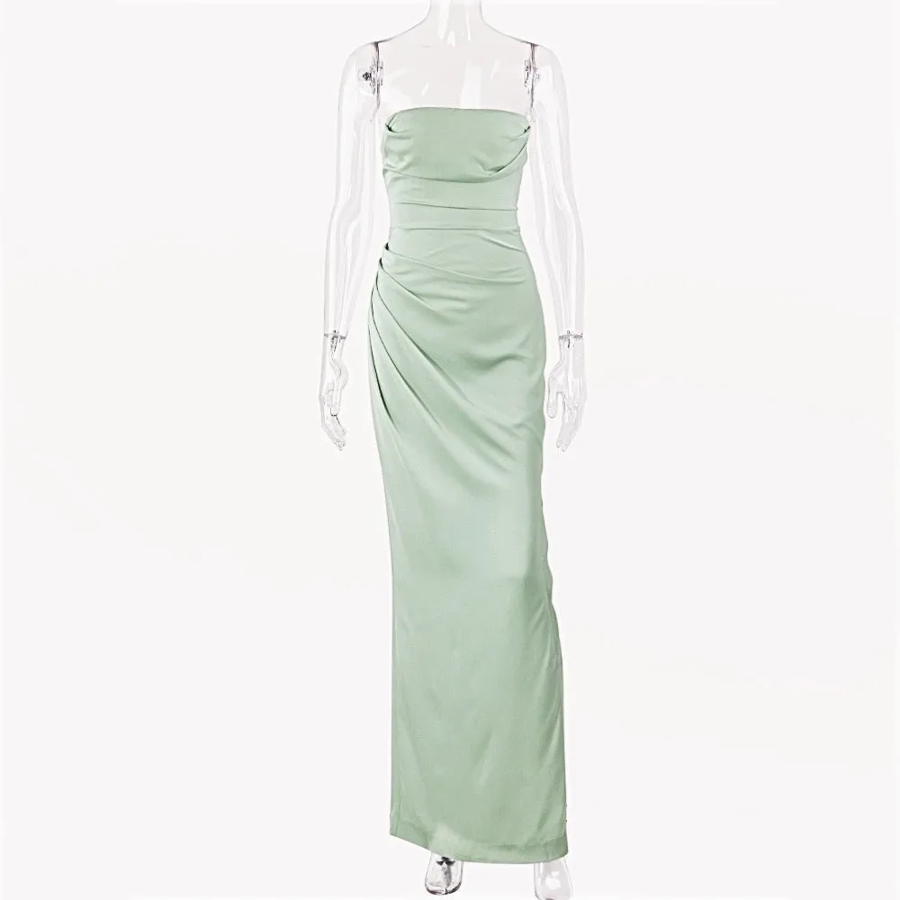 Satin Draped Tube Charming Bodycon Maxi Dress