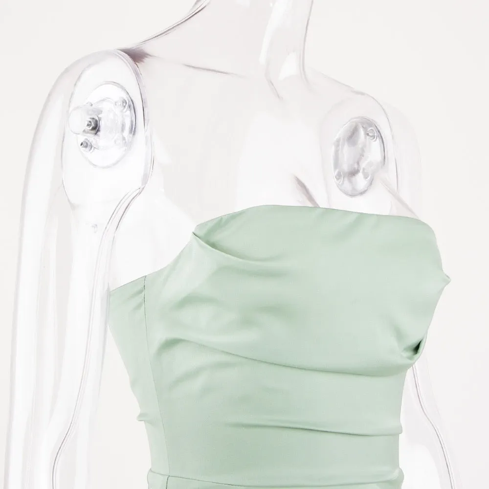 Satin Draped Tube Charming Bodycon Maxi Dress