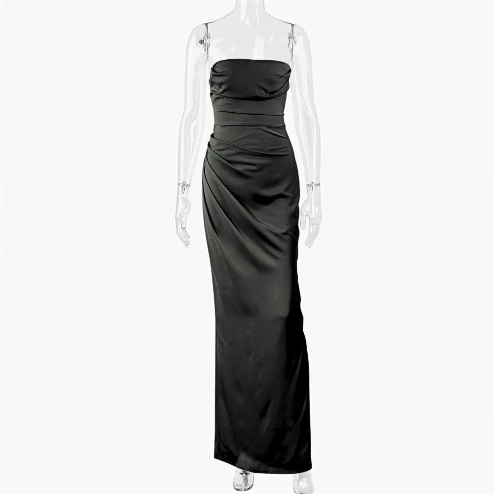 Satin Draped Tube Charming Bodycon Maxi Dress