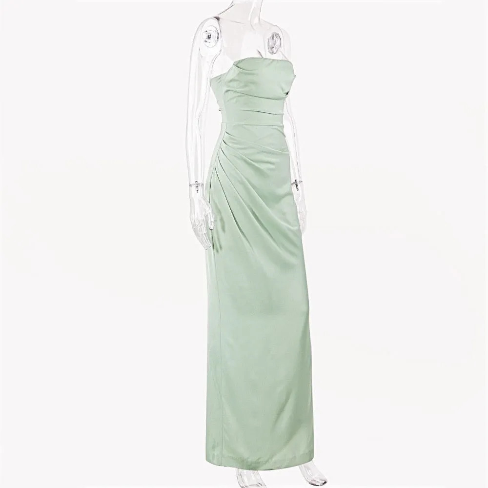 Satin Draped Tube Charming Bodycon Maxi Dress