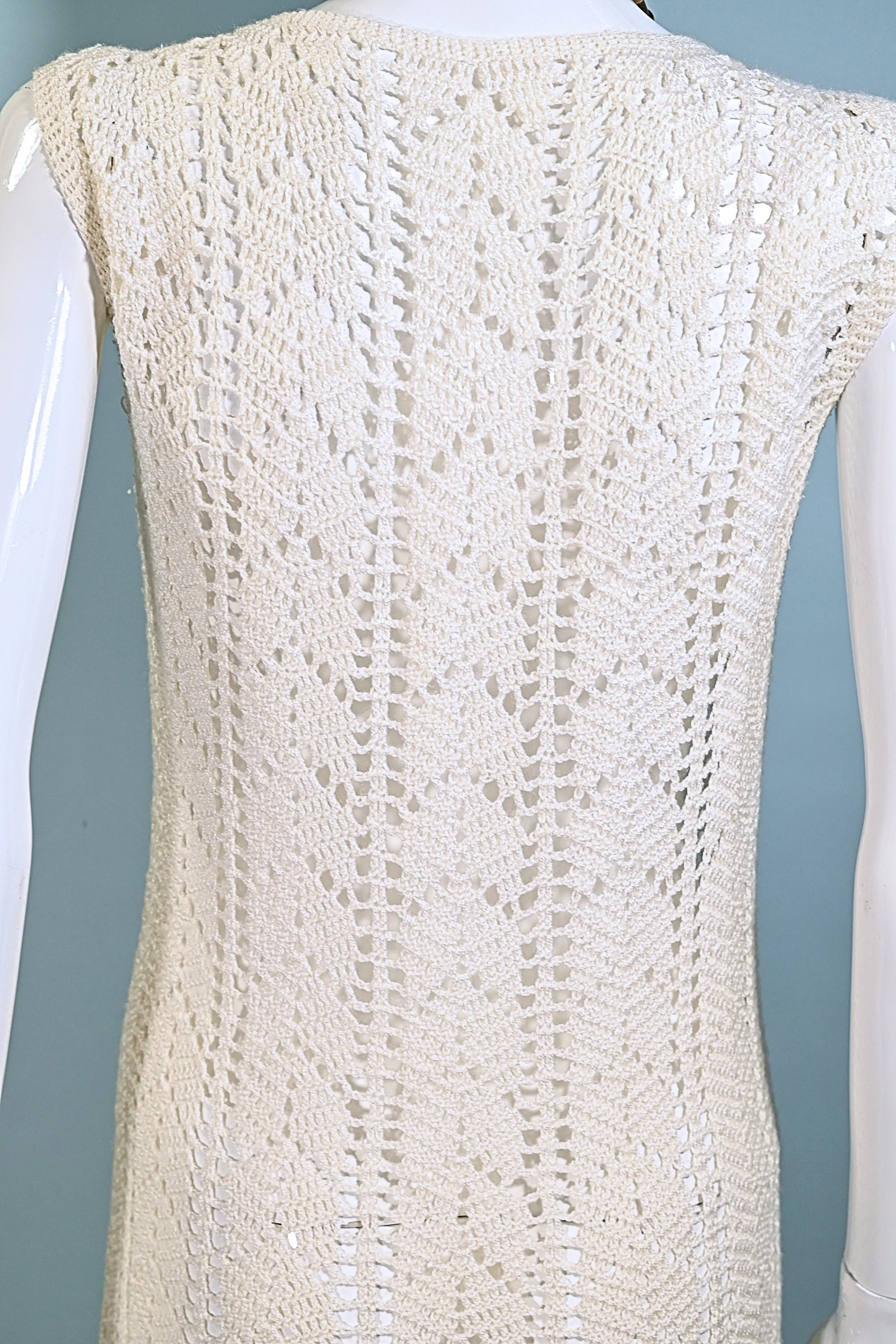 SOLD Vintage 60s Crochet Midi Dress, V Neck Bohemian Flapper Revival Dress S/M
