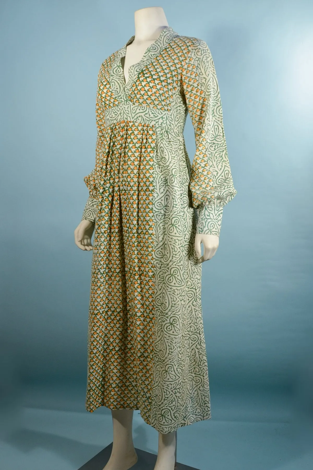 SOLD Vintage 60s Indian Block Print Long Dress, Bohemian Hippie Festival Midi Dress XS