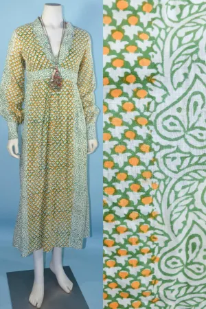 SOLD Vintage 60s Indian Block Print Long Dress, Bohemian Hippie Festival Midi Dress XS