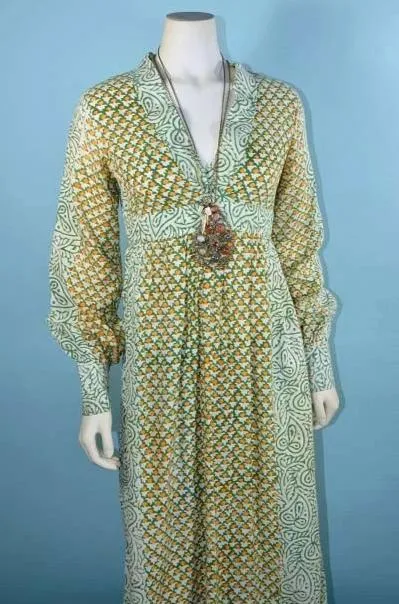 SOLD Vintage 60s Indian Block Print Long Dress, Bohemian Hippie Festival Midi Dress XS