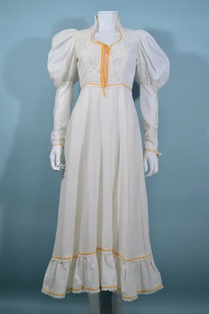 SOLD Vintage Gunne Sax Corset Lace Up Maxi Dress, White Cottagecore Victorian Renaissance Dress S