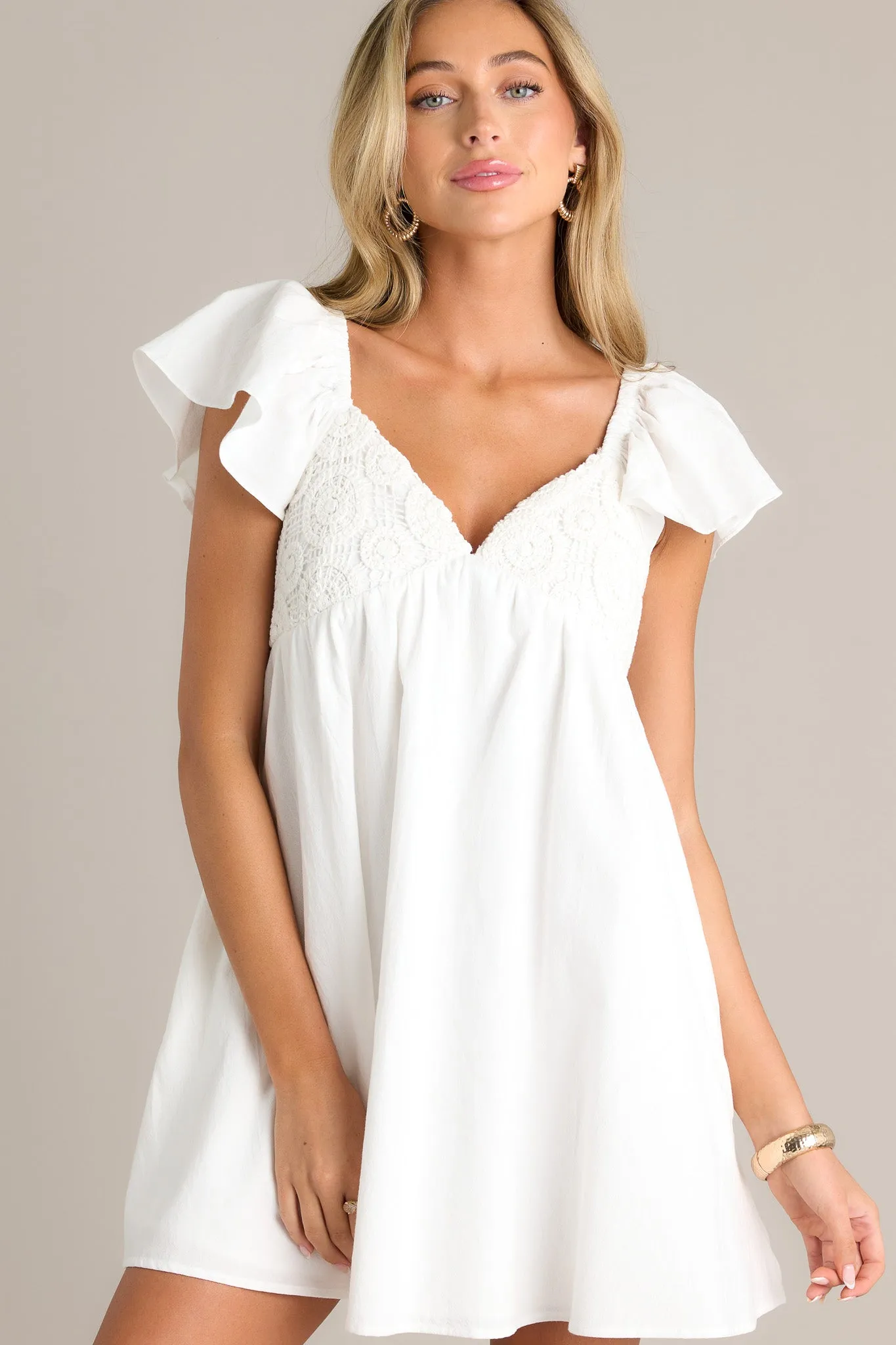 Spring Fling 100% Cotton Ivory Knit Mini Dress
