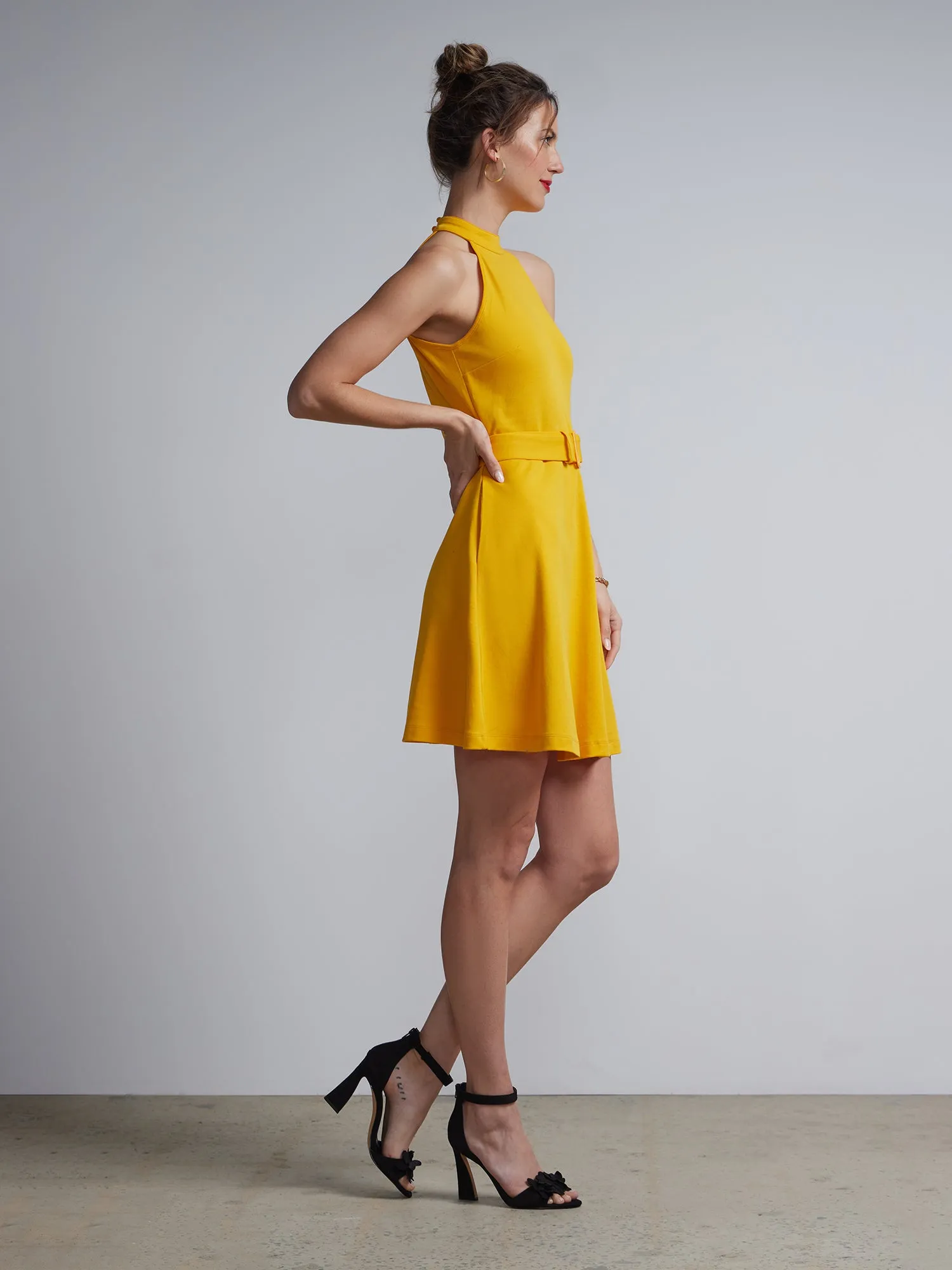 Tall Belted Halter Flare Dress - City Knits