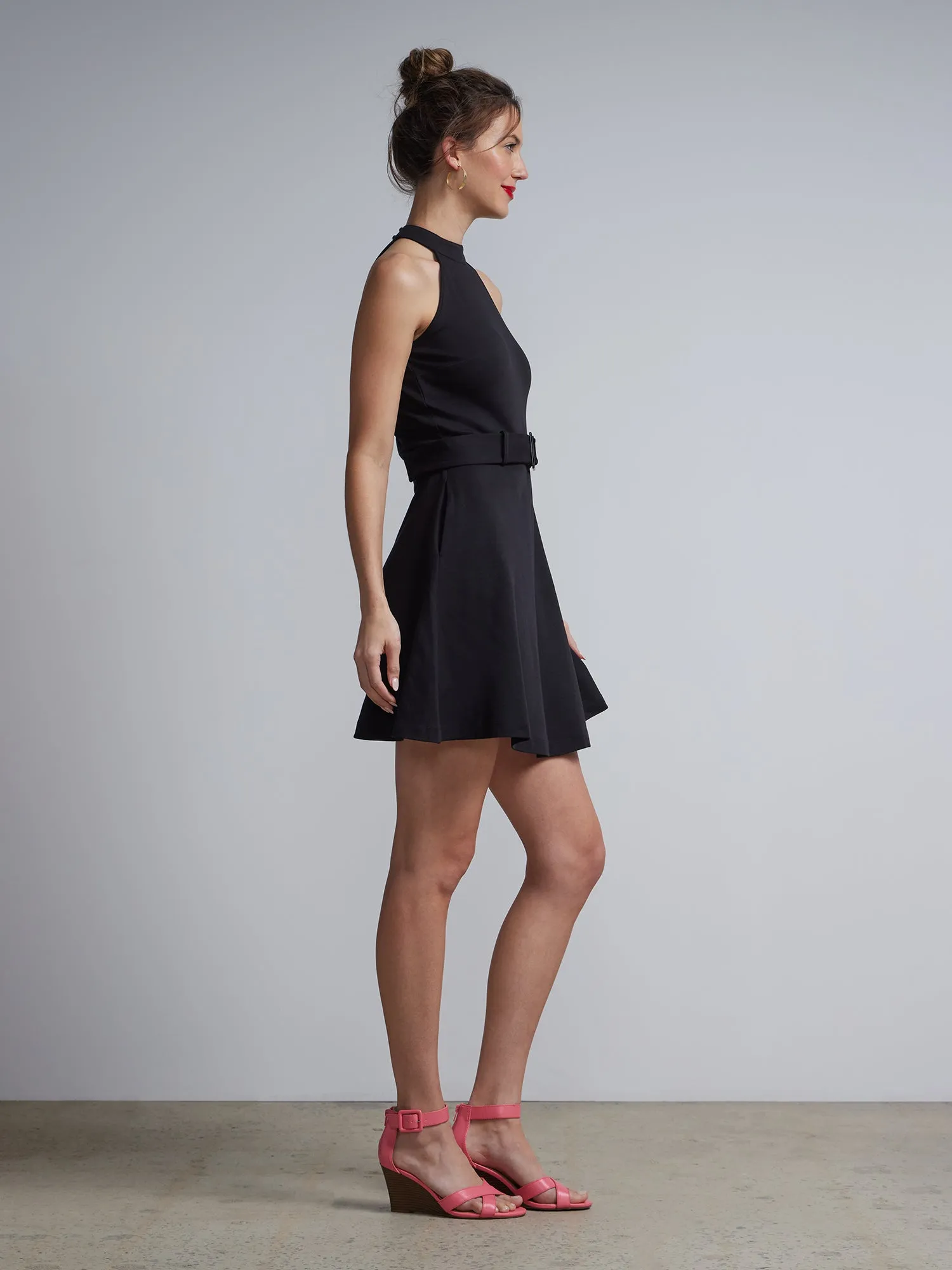 Tall Belted Halter Flare Dress - City Knits