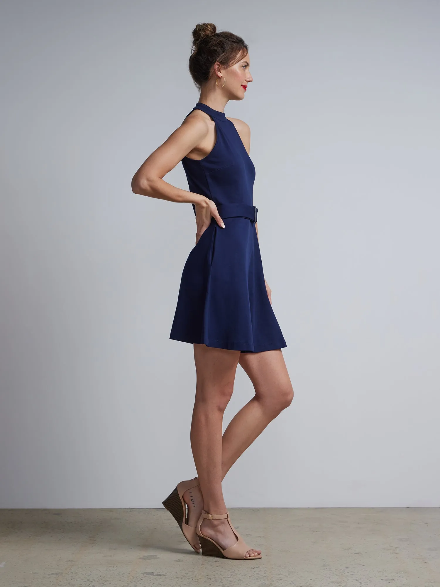 Tall Belted Halter Flare Dress - City Knits