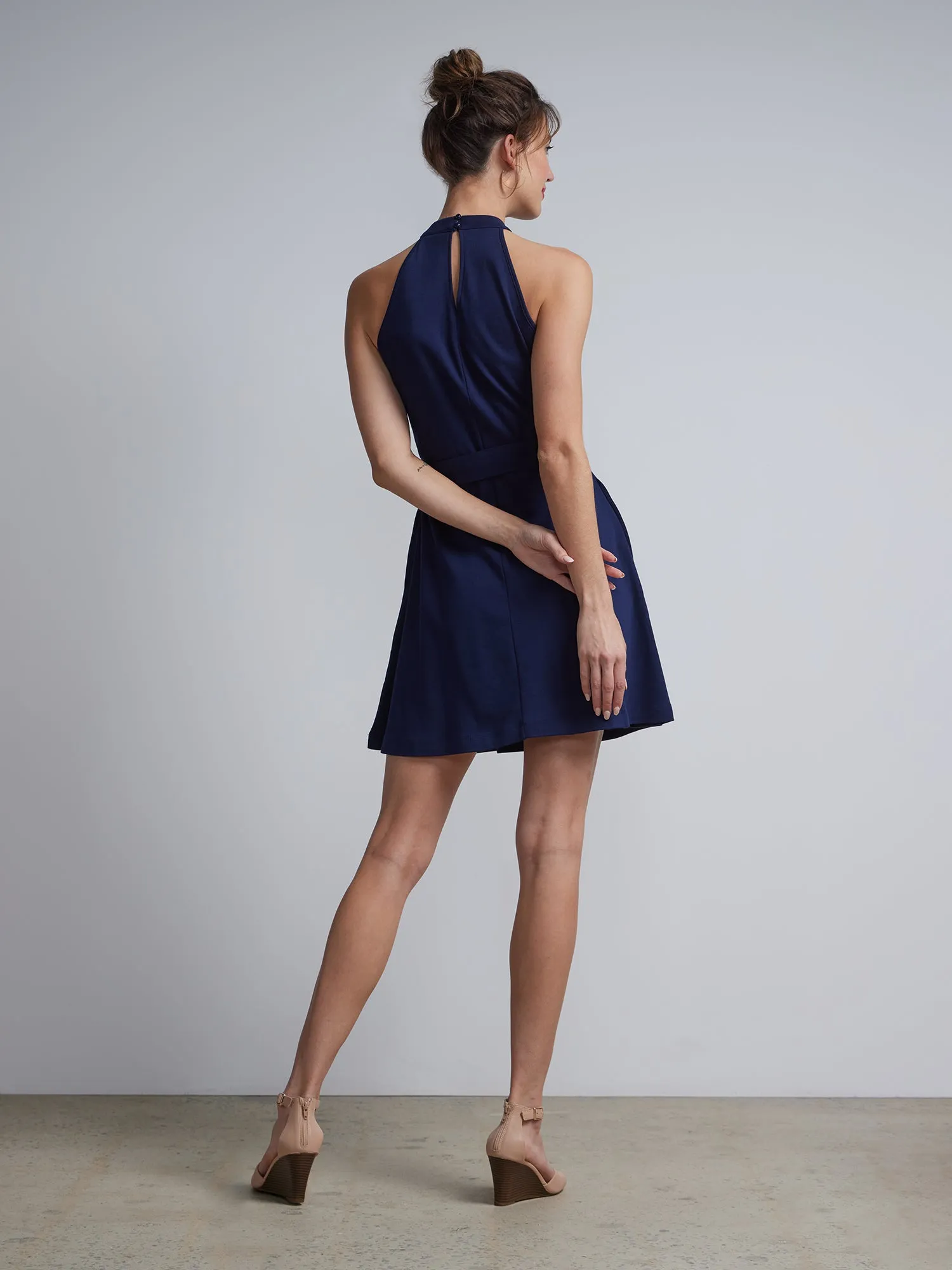 Tall Belted Halter Flare Dress - City Knits