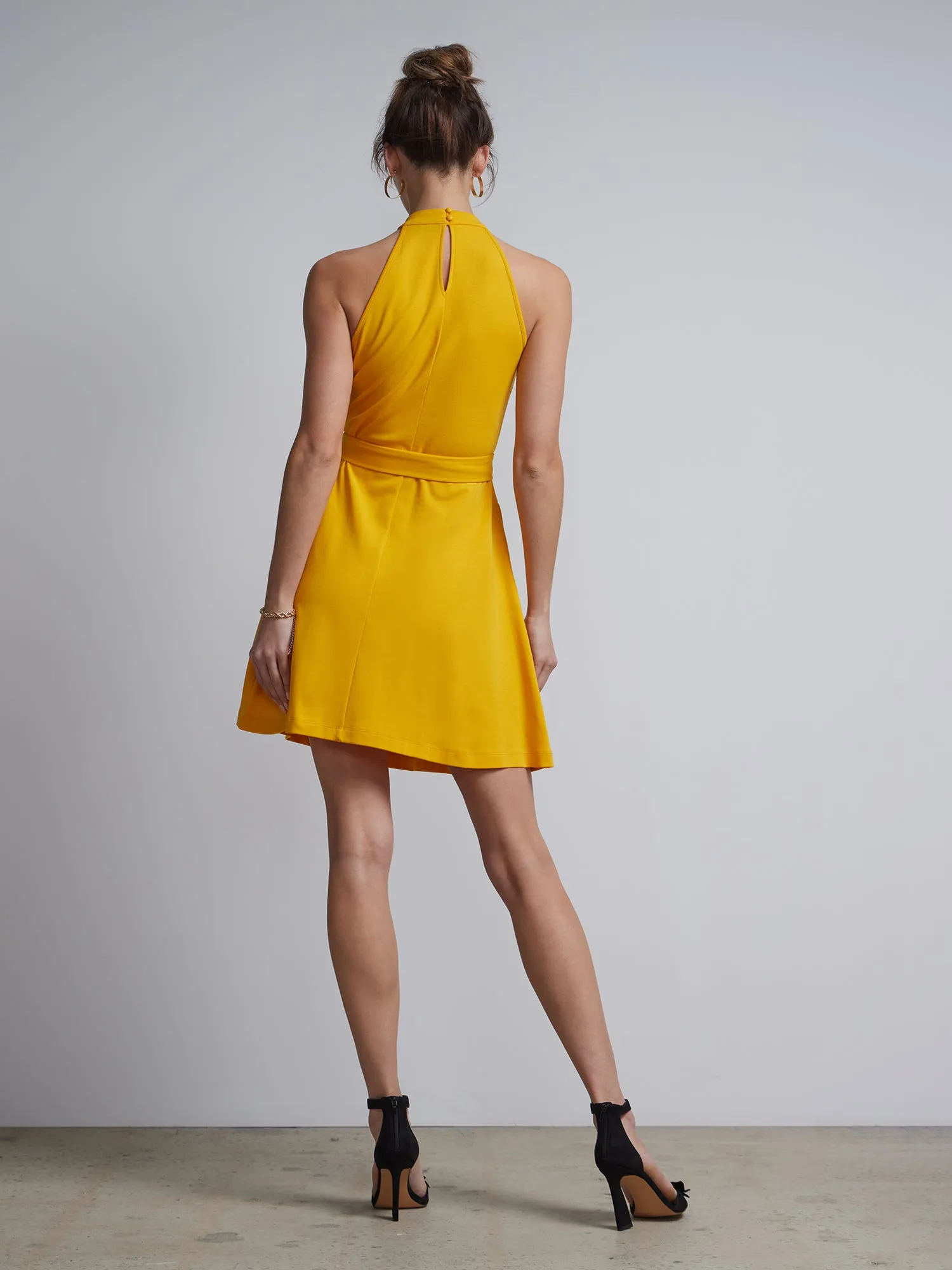 Tall Belted Halter Flare Dress - City Knits