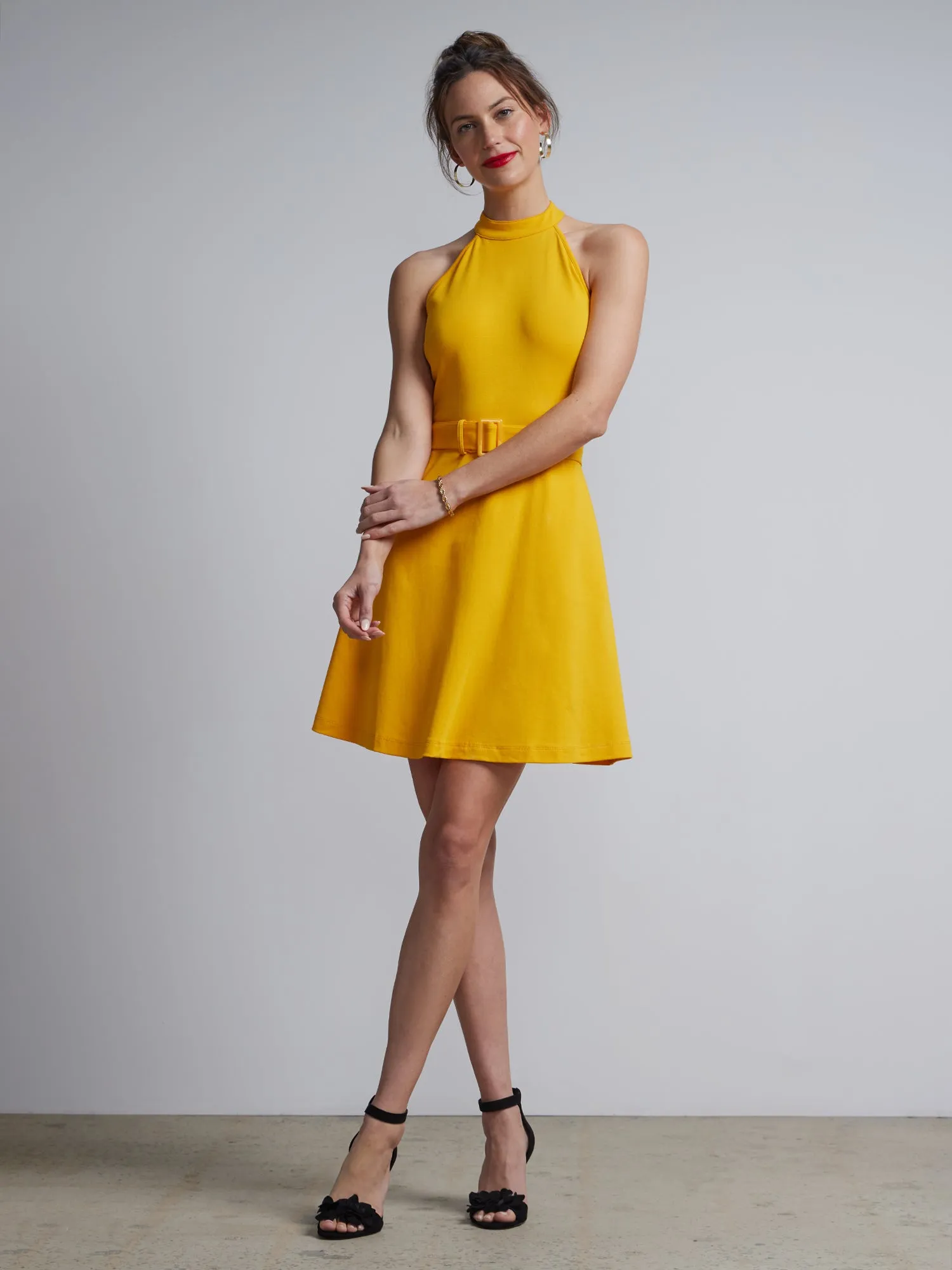Tall Belted Halter Flare Dress - City Knits