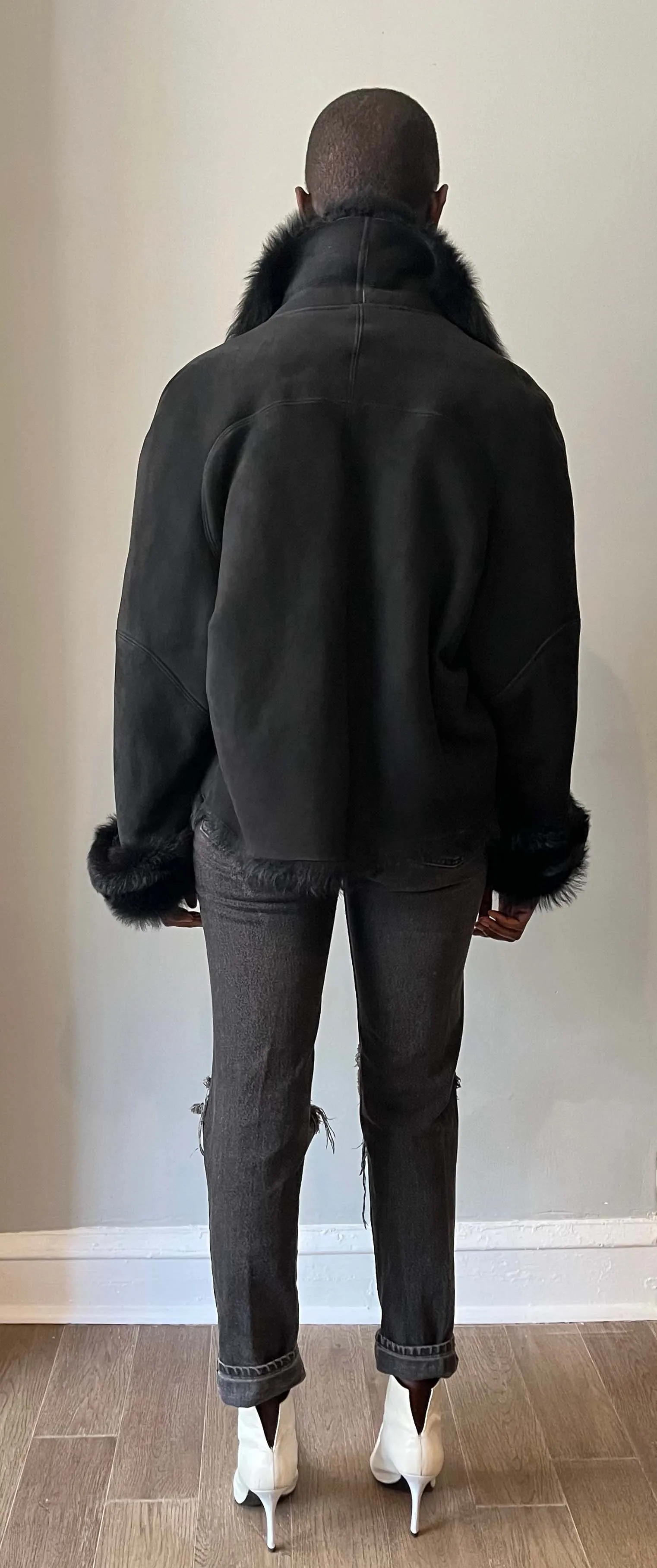 Thierry Mugler black lambskin shearling jacket