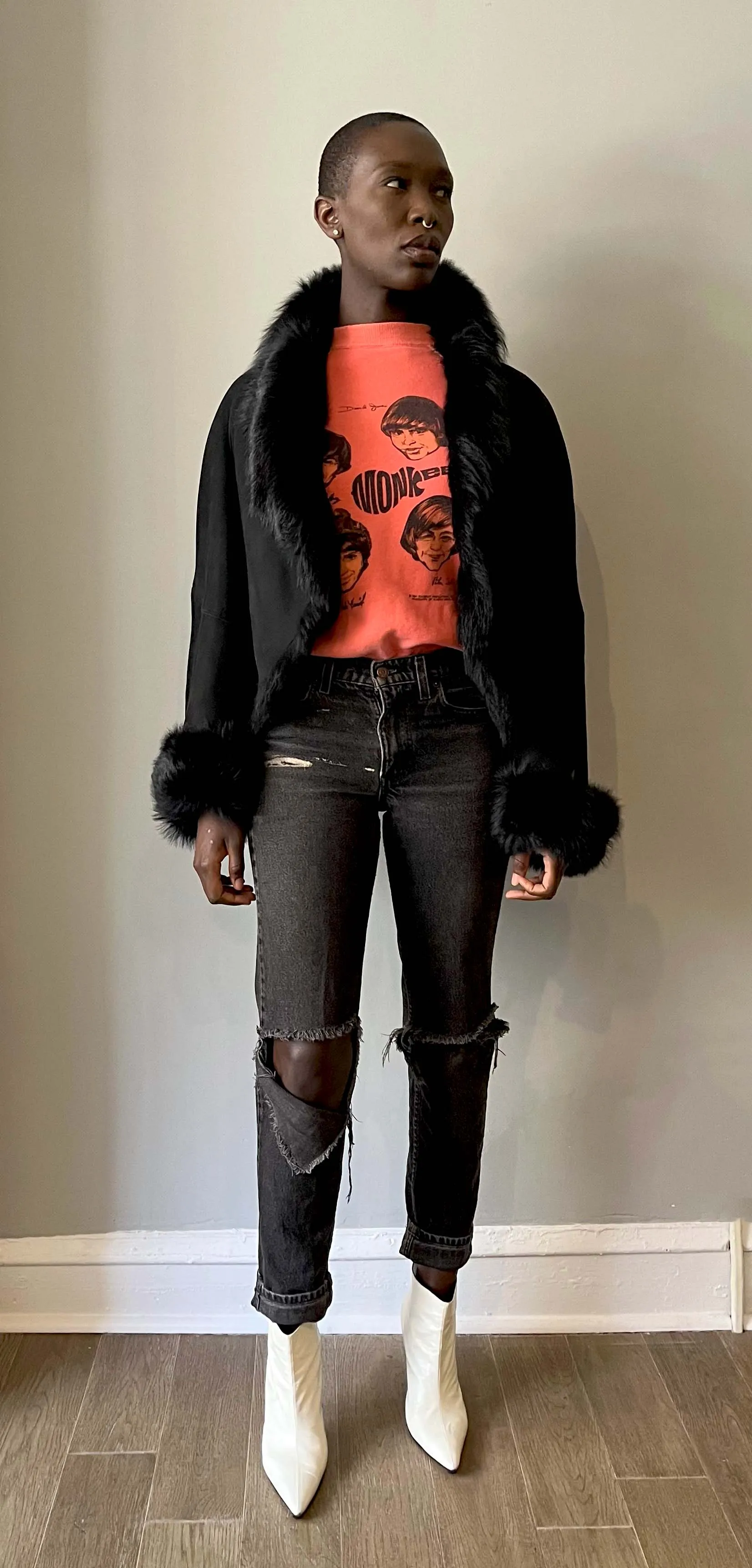 Thierry Mugler black lambskin shearling jacket