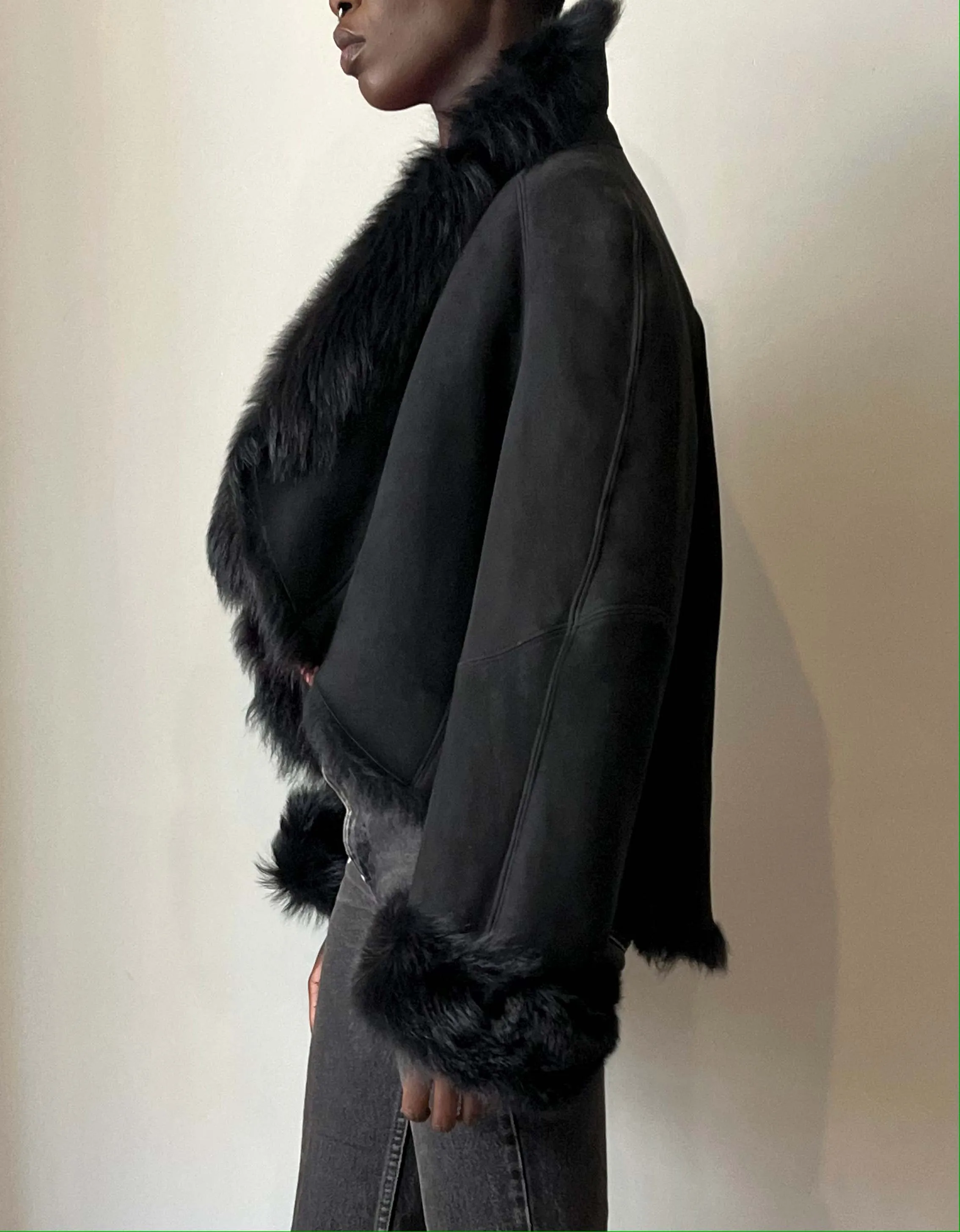 Thierry Mugler black lambskin shearling jacket