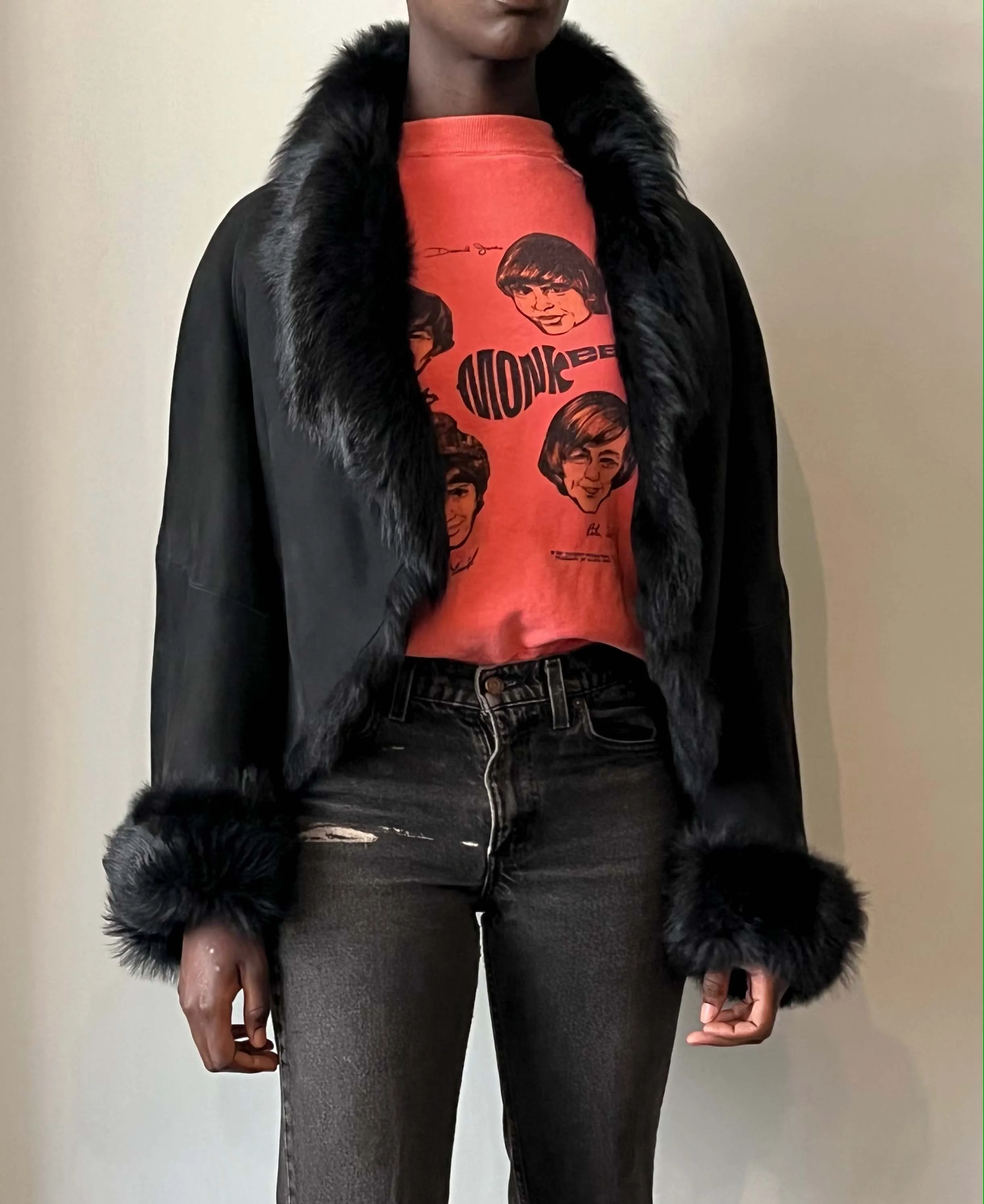 Thierry Mugler black lambskin shearling jacket