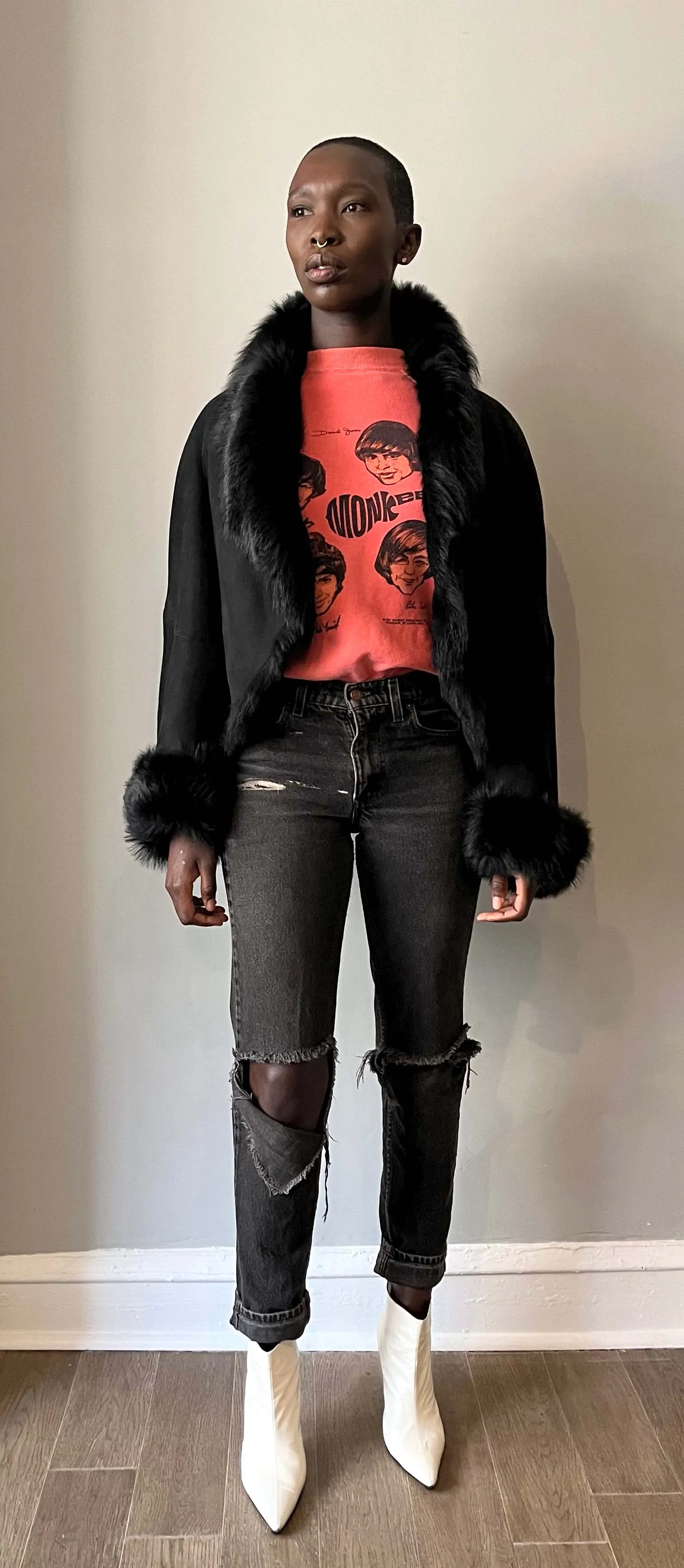 Thierry Mugler black lambskin shearling jacket