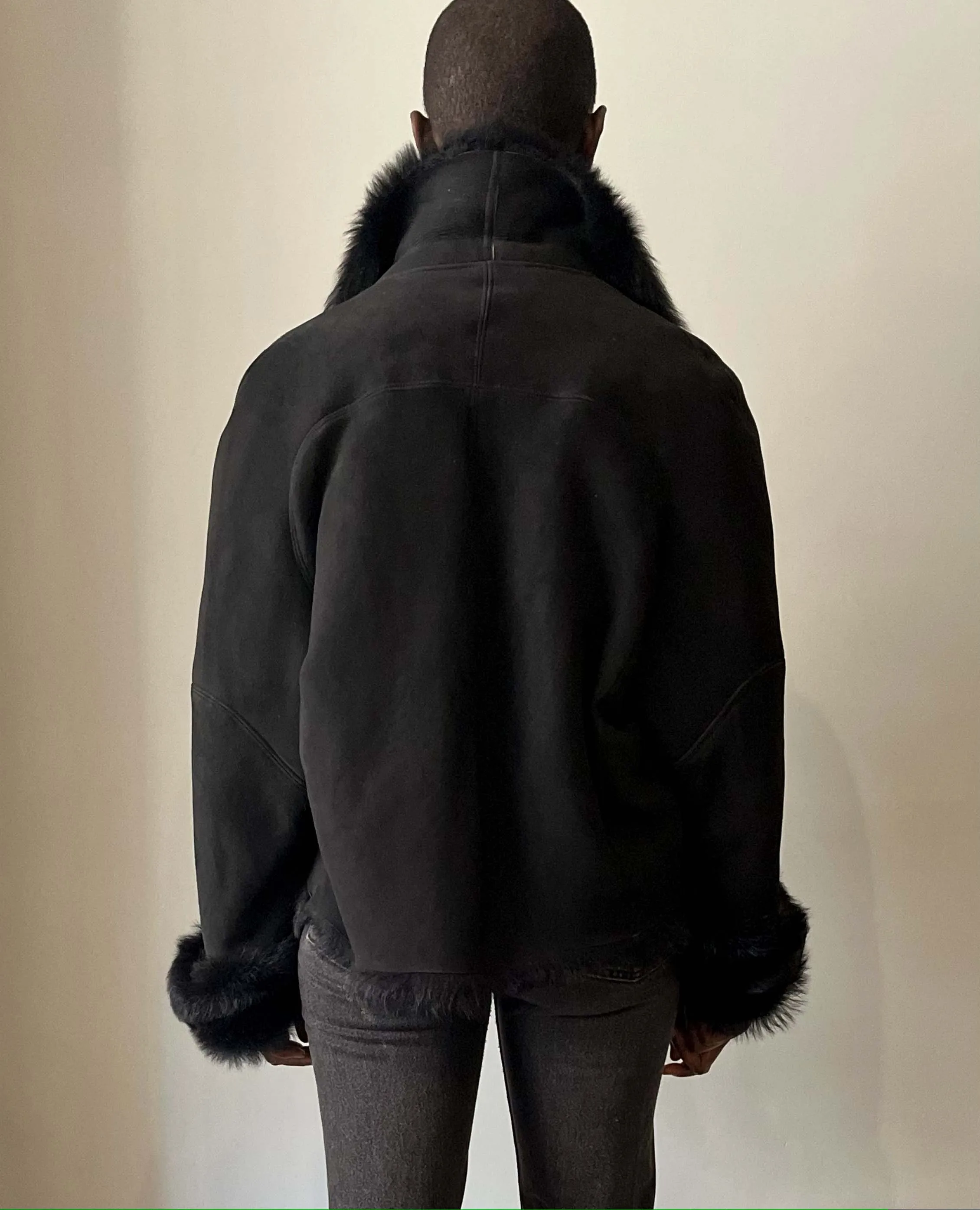 Thierry Mugler black lambskin shearling jacket