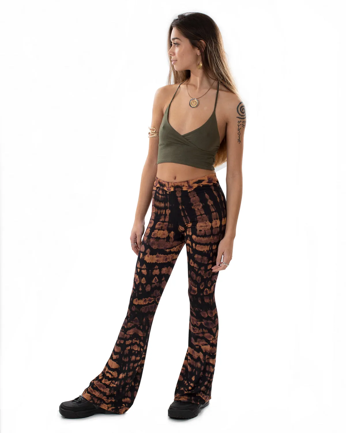 Tie Dye Flared Leggings Brown