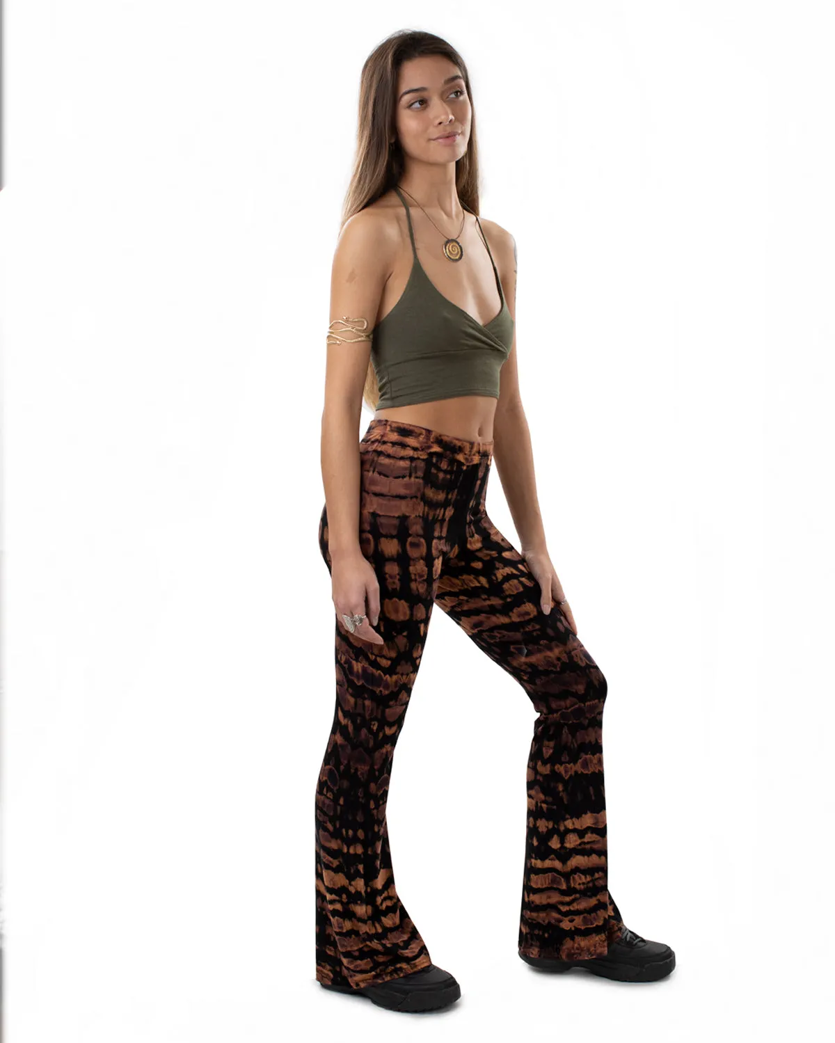 Tie Dye Flared Leggings Brown