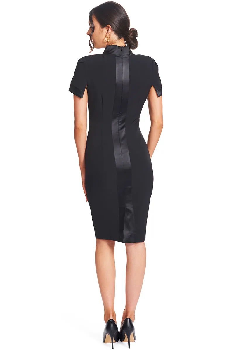 Top Notch Dress - Notch Neck High Collar Sheath Dress With Contrast